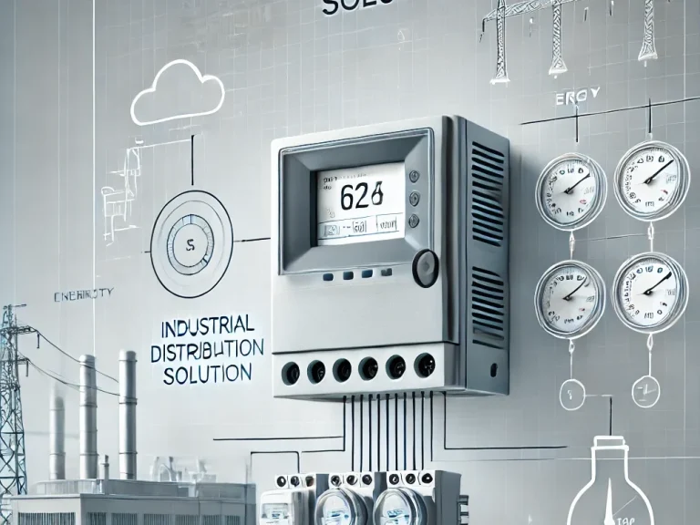 Digital Steuergerät an grauer Wand mit technischen Diagrammen und Messinstrumenten.